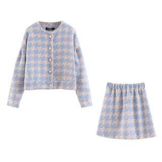 Set: Houndstooth Cropped Jacket + Mini A-line Skirt