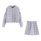 Set: Houndstooth Cropped Jacket + Mini A-line Skirt