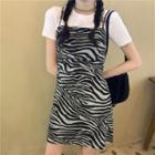 Short-sleeve Plain T-shirt / Zebra Printed Sheath Dress