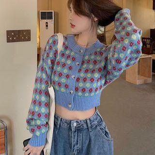 Round-neck Flower Knit Sweater Cardigan
