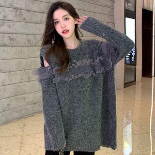 Long-sleeve Cold-shoulder Lace Panel Sweater
