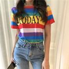 Color-block Striped Short-sleeve T-shirt As Figure - One Size