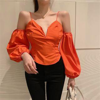 Split-neck Cold-shoulder Blouse