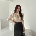 Puff-sleeve Asymmetric-collar Blouse