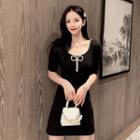 Short-sleeve Beaded Mini Skirt