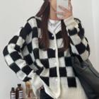 Checkerboard Cardigan Checkerboard - Black & White - One Size
