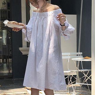 Off-shoulder 3/4-sleeve A-line Midi Dress