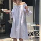 Off-shoulder 3/4-sleeve A-line Midi Dress