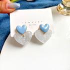 Heart Sterling Silver Drop Earring 1 Pair - Blue & White - One Size