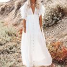 Short-sleeve Plunge-neck Maxi A-line Dress