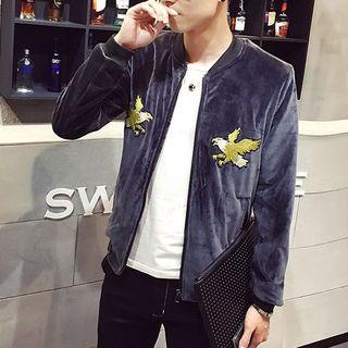 Zipper Velvet Embroidered Baseball Jacket