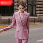 Faux Pearl Double-breasted Blazer / Cropped Straight-cut Pant / Set