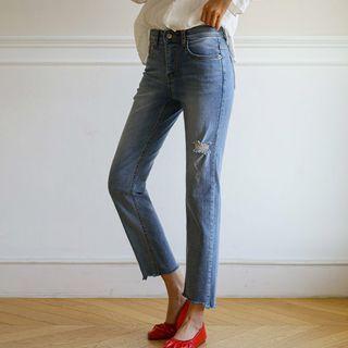 Scallop-hem Straight-leg Jeans
