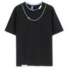 Short-sleeve Mock Two-piece Chained T-shirt
