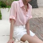 Cuffed-sleeve Shirt Pink - One Size
