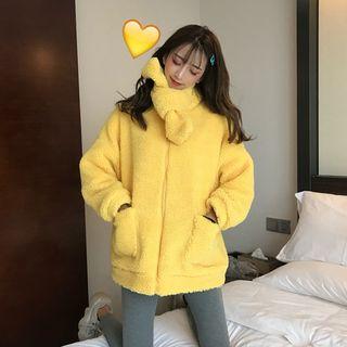 Set: Furry Zip Coat + Scarf