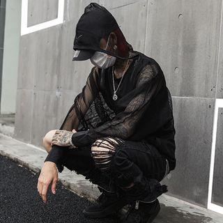 Mesh Long-sleeve T-shirt Black - One Size