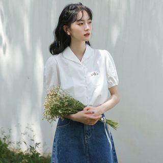 Embroider Floral Button-up Blouse
