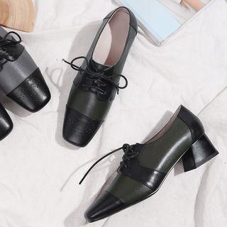Block Heel Color Block Lace-up Shoes