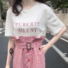 Short-sleeve Plaid Mock Two-piece T-shirt Dress