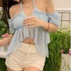 Short-sleeve Halter Two Tone Blouse