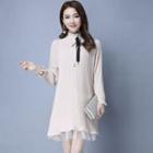 Long-sleeve Pleated Chiffon A-line Dress