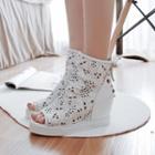 Hidden Wedge Genuine Leather Peep-toe Ankle Boots