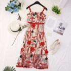 Embroidered Midi Spaghetti Strap Dress As Shown In Figure - One Size