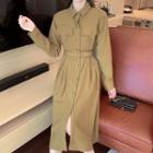 Long-sleeve Corduroy Shirtdress With Belt