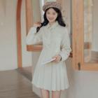 Long-sleeve Pleated Dress / Pattern Vest