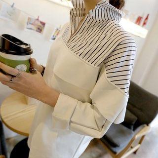 Mock Two-piece Striped Panel Long-sleeve Dress