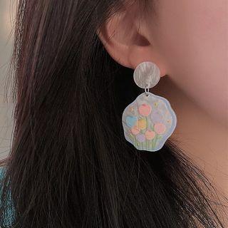 Flower Drop Earring 1 Pair - Blue & Pink - One Size