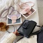 Faux Leather Paneled Buckled Crossbody Bag
