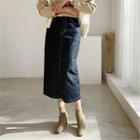 Stitch-trim Denim Midi Skirt