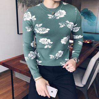 Patterned Round-neck Slim-fit Sweater