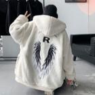 Wing Print Fleece Hooded Jacket