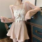 Plain A-line Pleated Skirt Mauve Pink - One Size