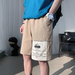 Contrast Color Printed Panel Straight-cut Shorts
