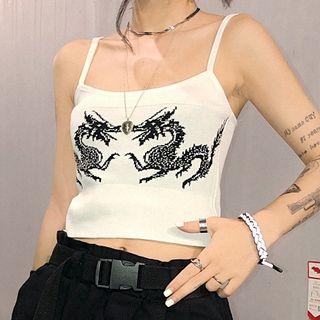 Dragon Print Cropped Knit Camisole Top
