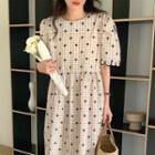 Heart Print Midi A-line Dress Almond - One Size