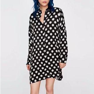 Long Sleeve Polka-dot Sheath Dress