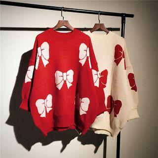 Bow Print Round-neck Sweater