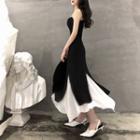 Mock Two-piece V-neck Spaghetti Strap Midi Dress