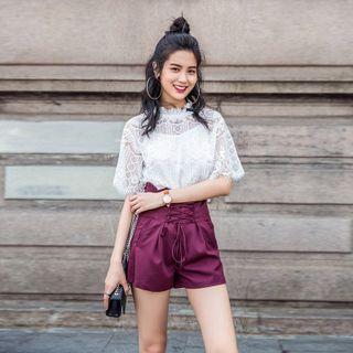 High-waist Lace-up Shorts