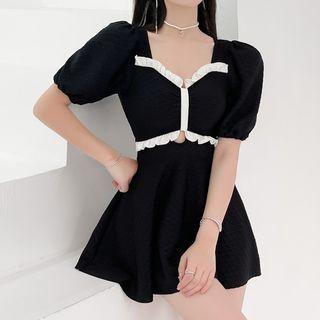 Set: Puff-sleeve Swim Dress + Shorts