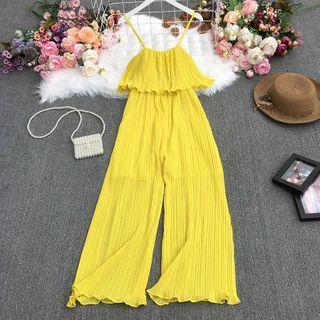 Spaghetti Strap Plain Wide-leg Jumpsuit