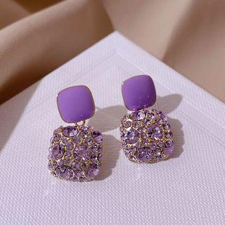 Rhinestone Square Dangle Earring 1 Piece - Purple - One Size