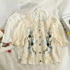 Embroidered Open-knit Blouse