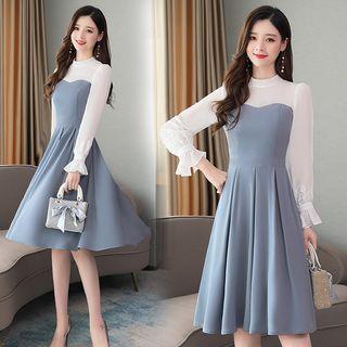 Two Tone Mock Neck A-line Dress