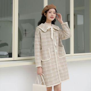 Tie-neck Plaid Button Coat